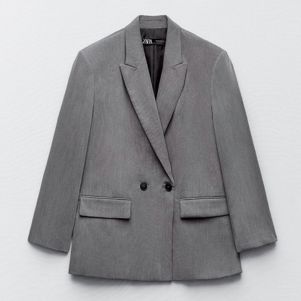 Zara Medium Women's Charcoal Double-Breasted Blazer